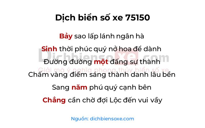 Dịch thơ biển số 75150