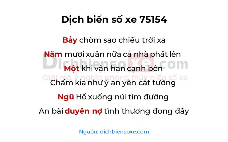 Dịch thơ biển số 75154