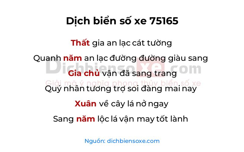 Dịch thơ biển số 75165