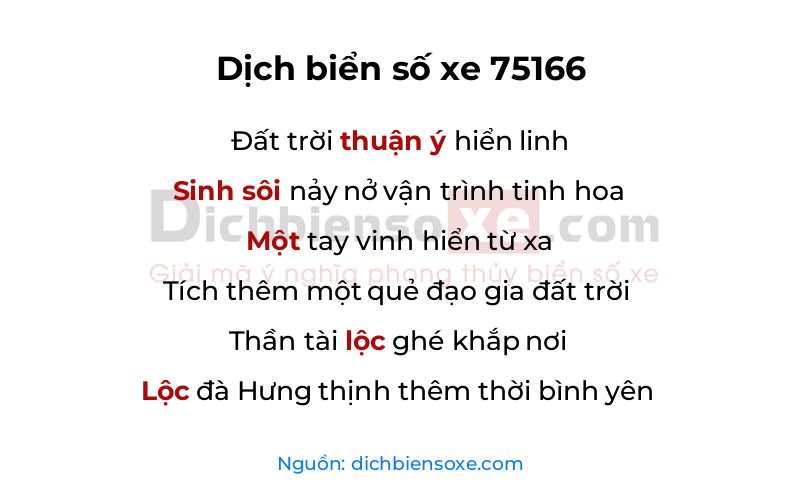 Dịch thơ biển số 75166