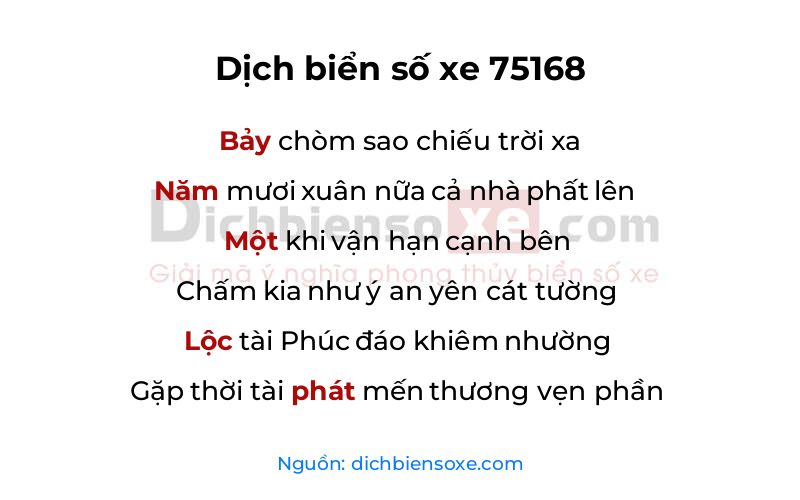 Dịch thơ biển số 75168