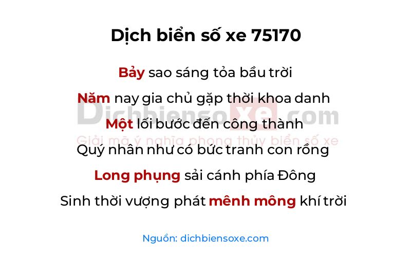 Dịch thơ biển số 75170