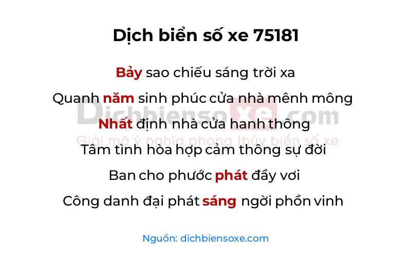 Dịch thơ biển số 75181