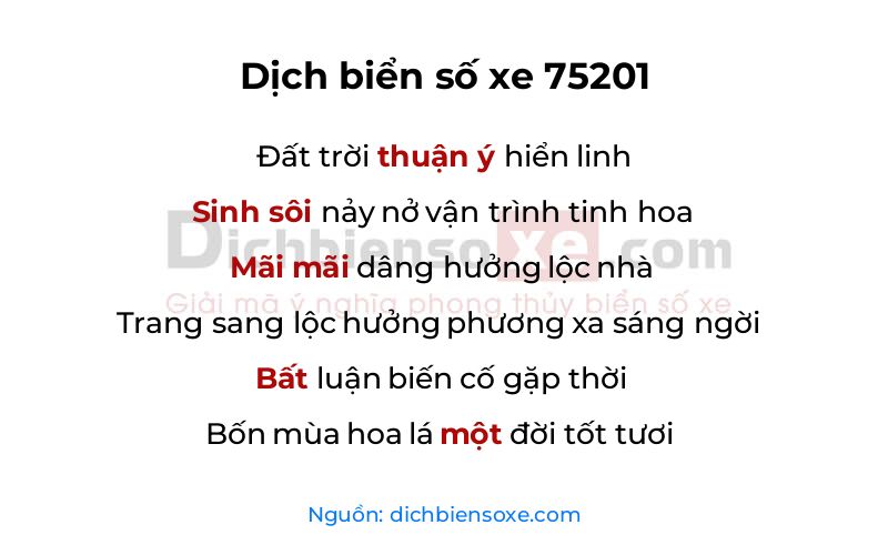 Dịch thơ biển số 75201