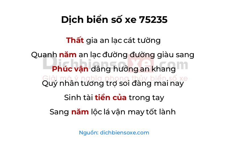 Dịch thơ biển số 75235
