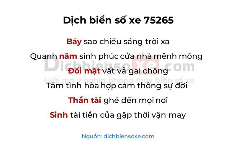 Dịch thơ biển số 75265