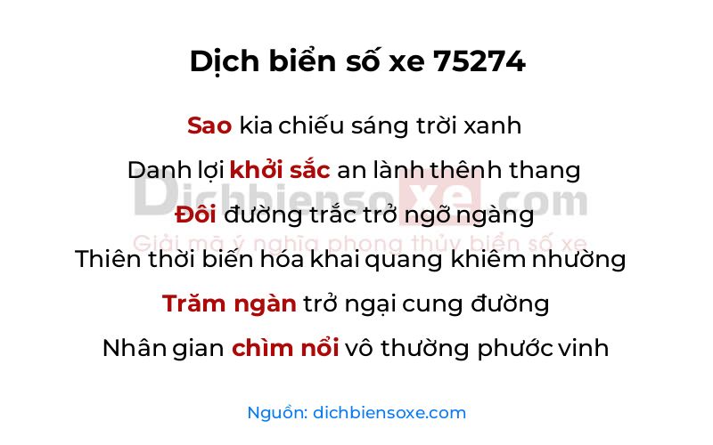 Dịch thơ biển số 75274