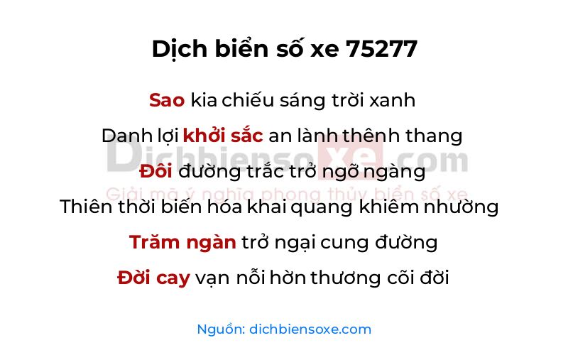 Dịch thơ biển số 75277