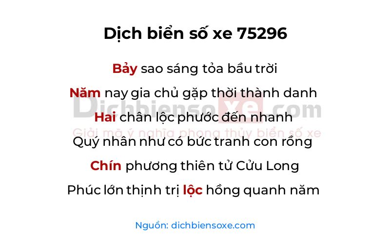 Dịch thơ biển số 75296