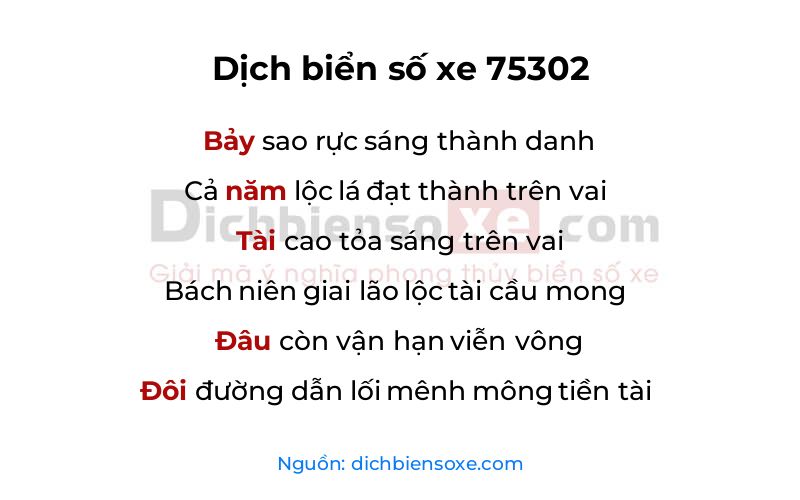 Dịch thơ biển số 75302