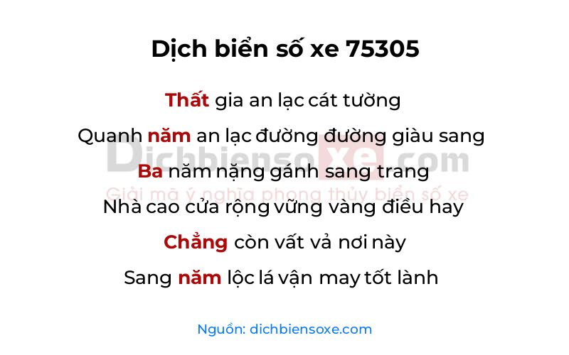 Dịch thơ biển số 75305