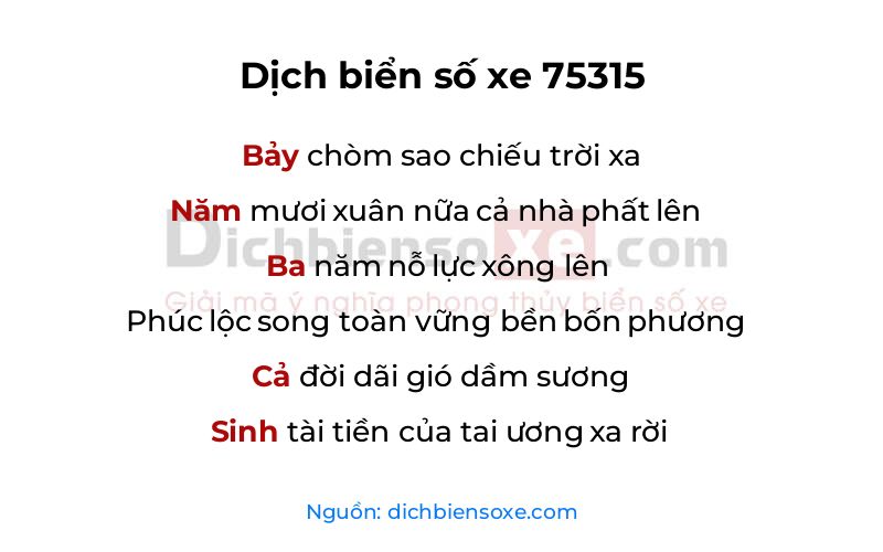 Dịch thơ biển số 75315