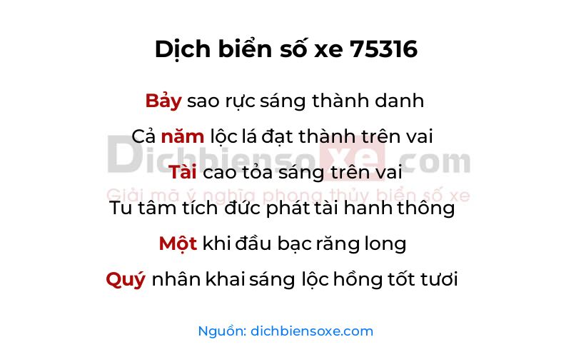 Dịch thơ biển số 75316