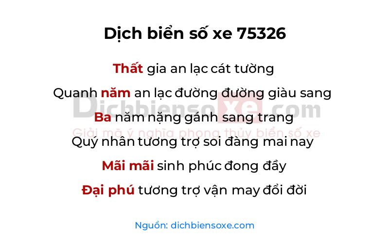 Dịch thơ biển số 75326