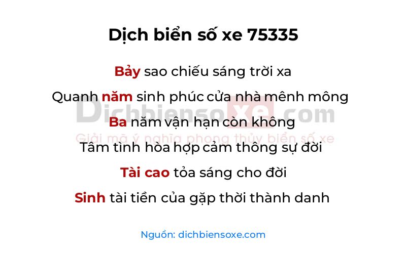 Dịch thơ biển số 75335