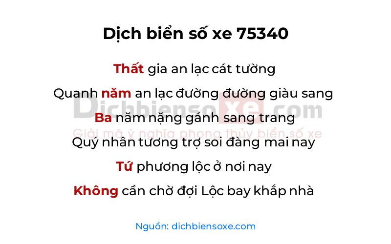 Dịch thơ biển số 75340