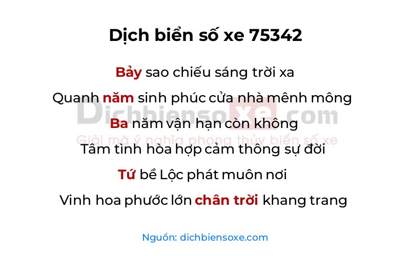 Dịch thơ biển số 75342