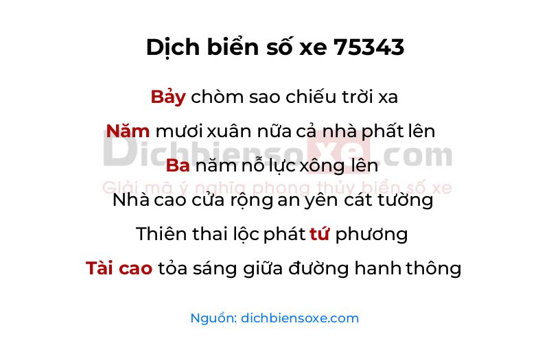 Dịch thơ biển số 75343