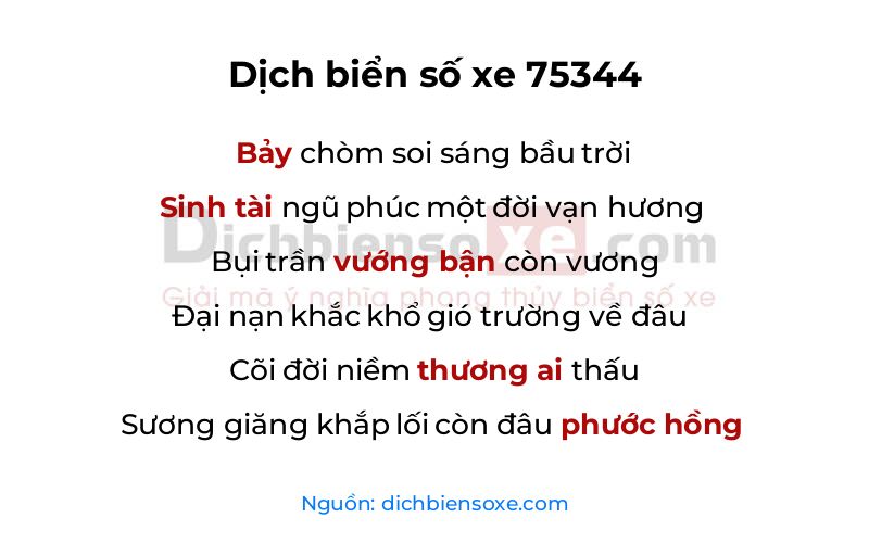 Dịch thơ biển số 75344