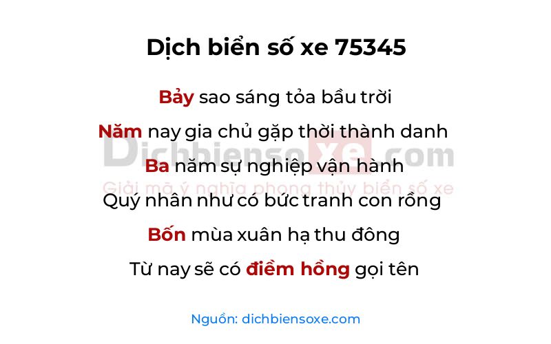 Dịch thơ biển số 75345