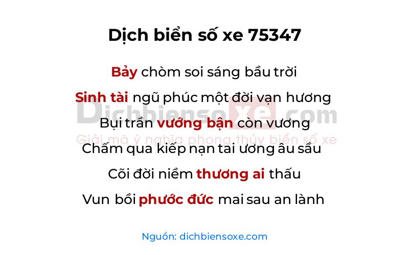 Dịch thơ biển số 75347