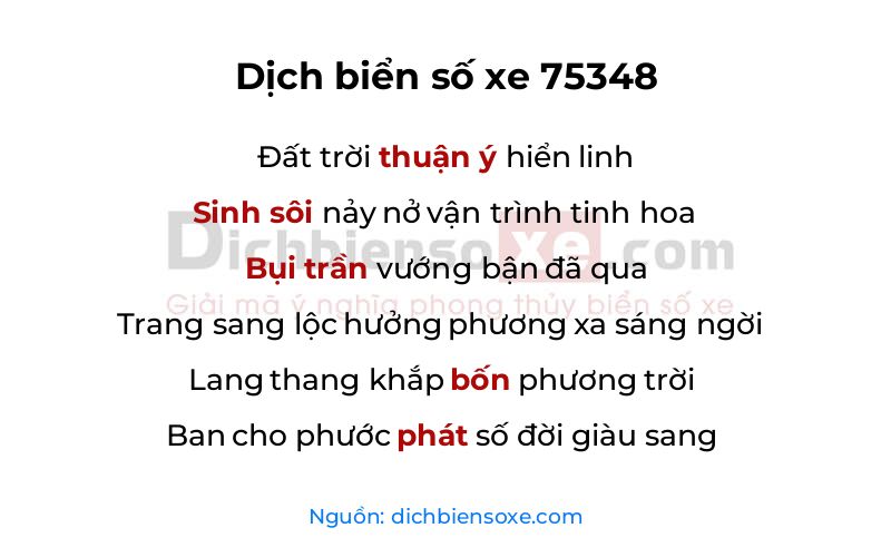 Dịch thơ biển số 75348