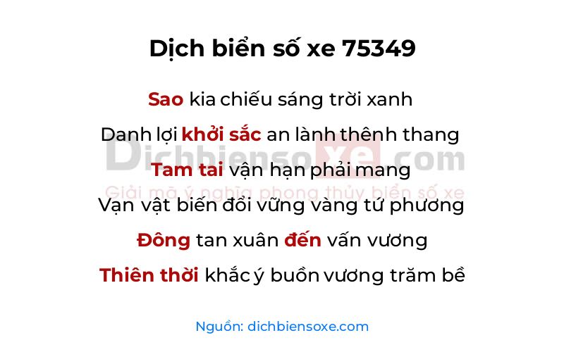 Dịch thơ biển số 75349