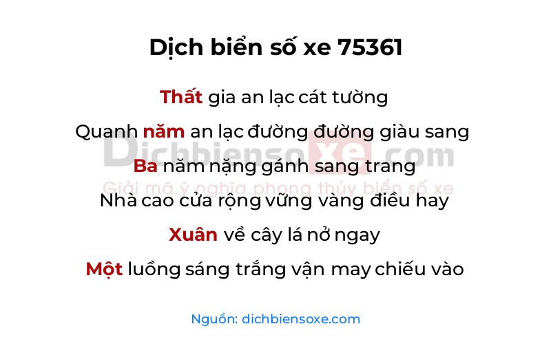 Dịch thơ biển số 75361