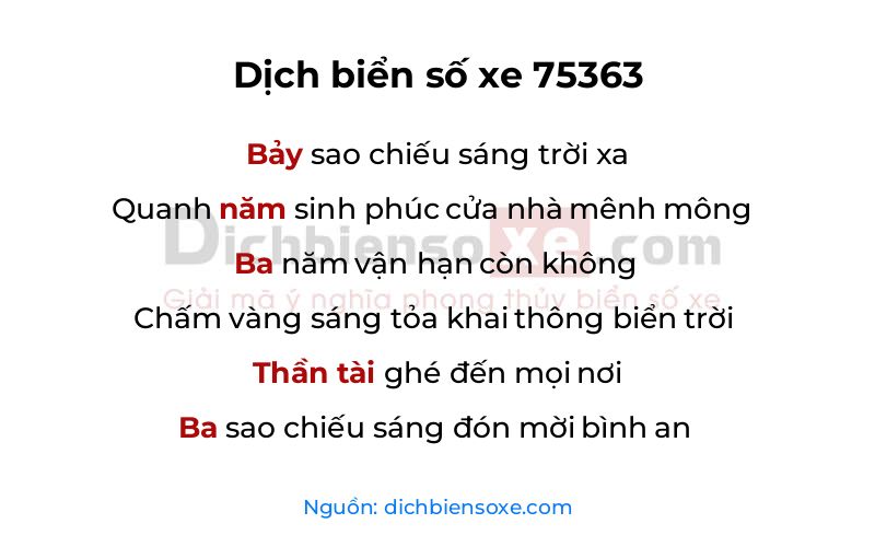 Dịch thơ biển số 75363