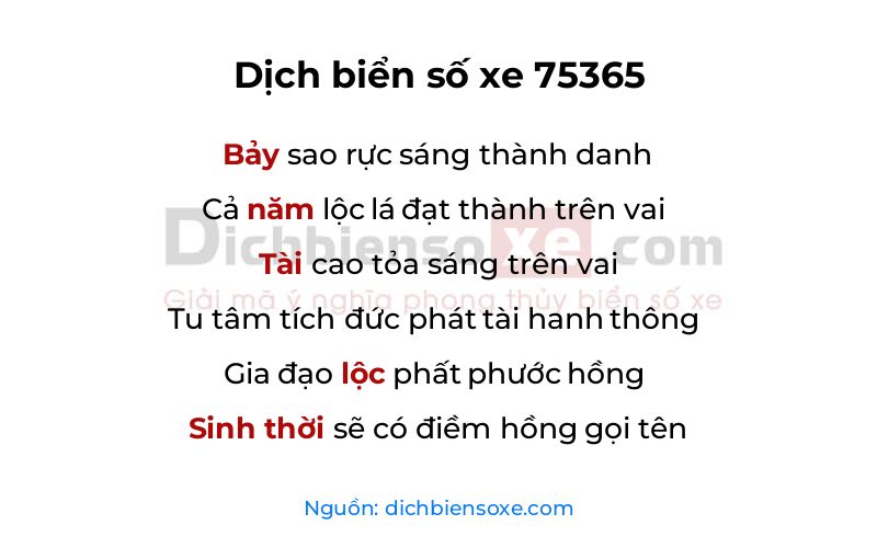Dịch thơ biển số 75365