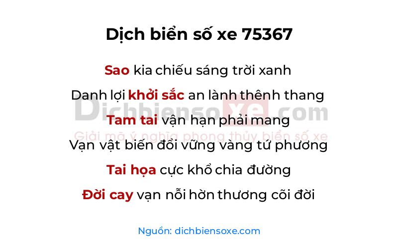 Dịch thơ biển số 75367