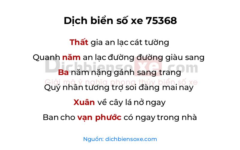 Dịch thơ biển số 75368