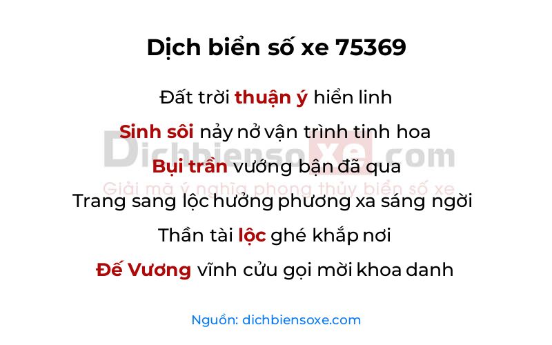 Dịch thơ biển số 75369