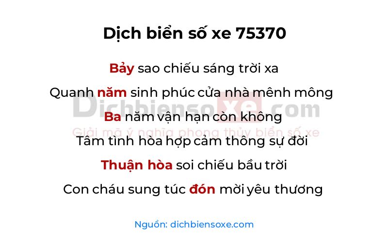 Dịch thơ biển số 75370