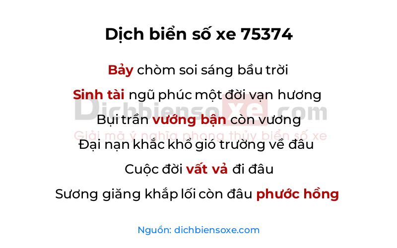 Dịch thơ biển số 75374