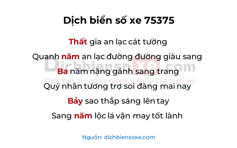 Dịch thơ biển số 75375