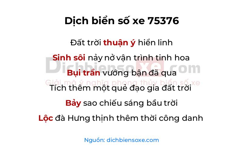Dịch thơ biển số 75376