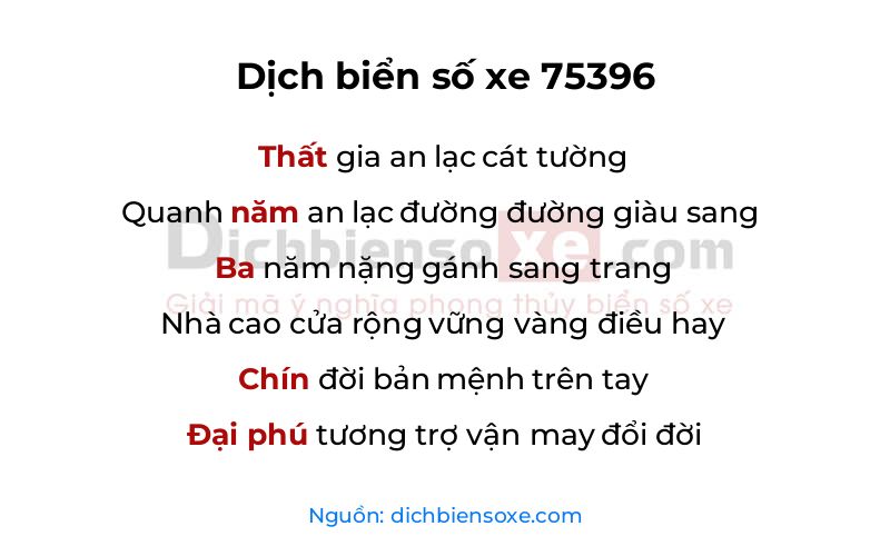 Dịch thơ biển số 75396