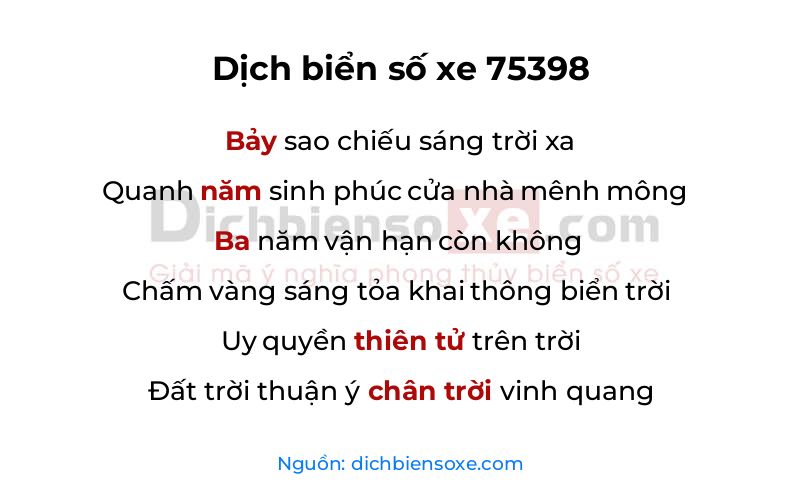 Dịch thơ biển số 75398