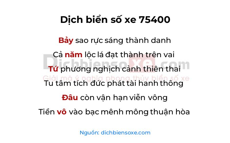 Dịch thơ biển số 75400