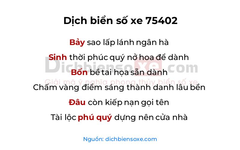 Dịch thơ biển số 75402