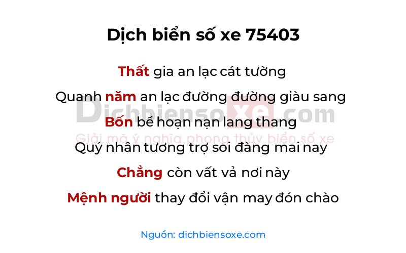 Dịch thơ biển số 75403
