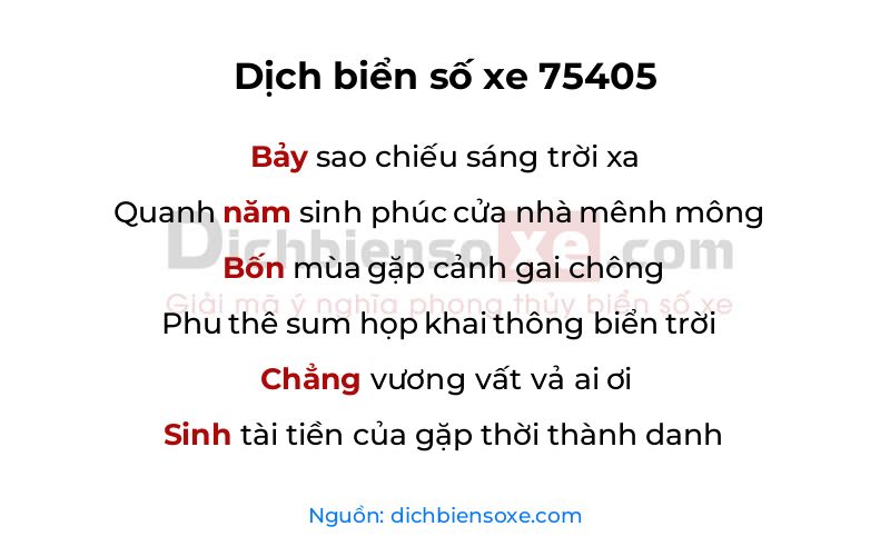 Dịch thơ biển số 75405