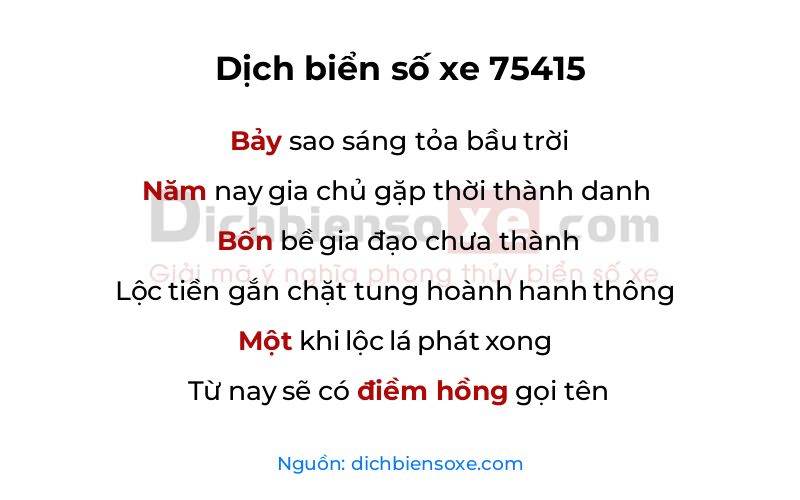 Dịch thơ biển số 75415
