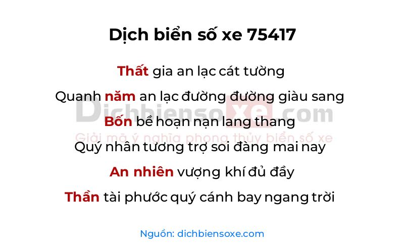 Dịch thơ biển số 75417