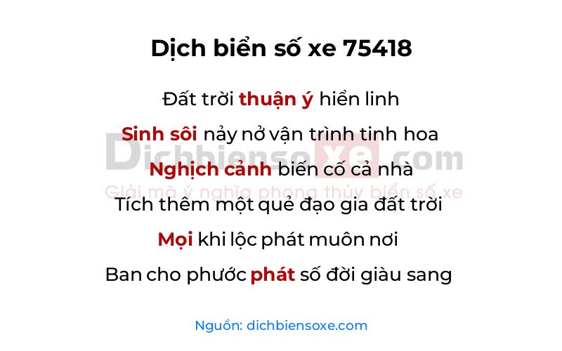 Dịch thơ biển số 75418
