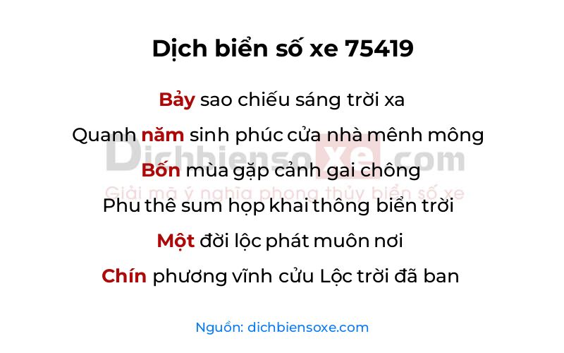 Dịch thơ biển số 75419