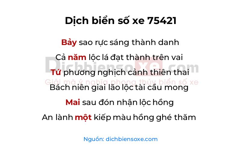 Dịch thơ biển số 75421