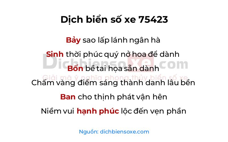 Dịch thơ biển số 75423