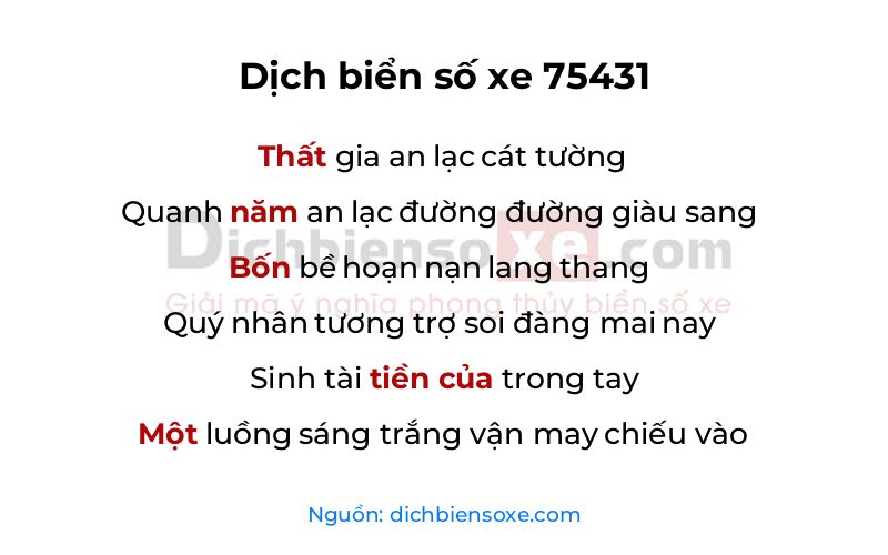 Dịch thơ biển số 75431